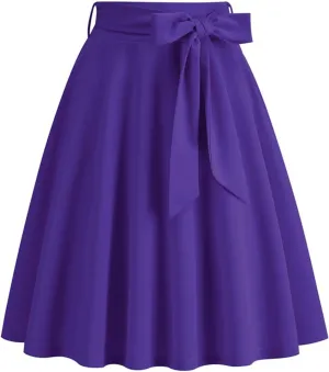 Long Skirts for Women Trendy Vintage Flare Skirt Midi Length Casual Soft High Waisted Bow A Line Summer Skirts