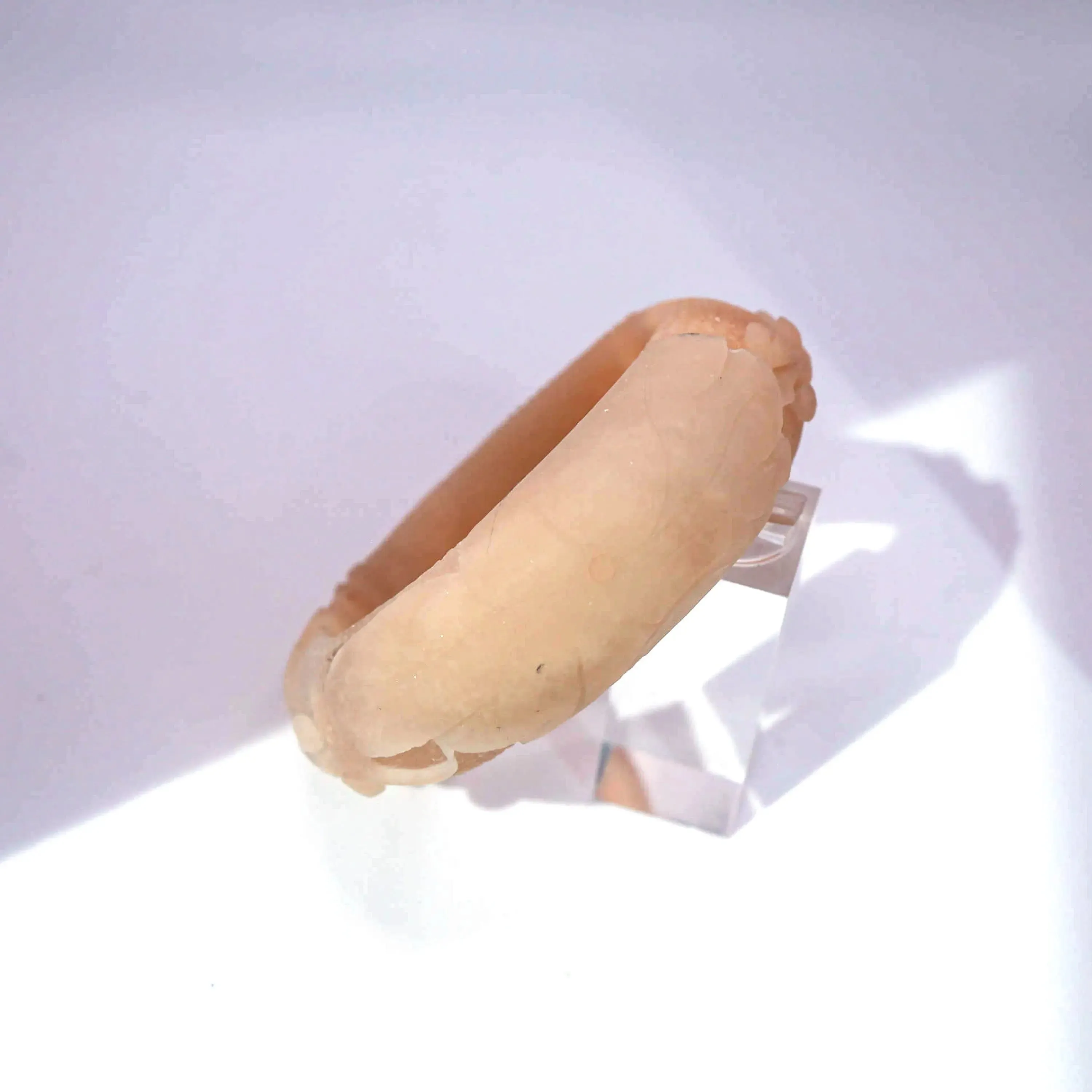 Lotus Leaf Jewelry – Hand-Carved Mongolian Jade Bangle in Peach Blush