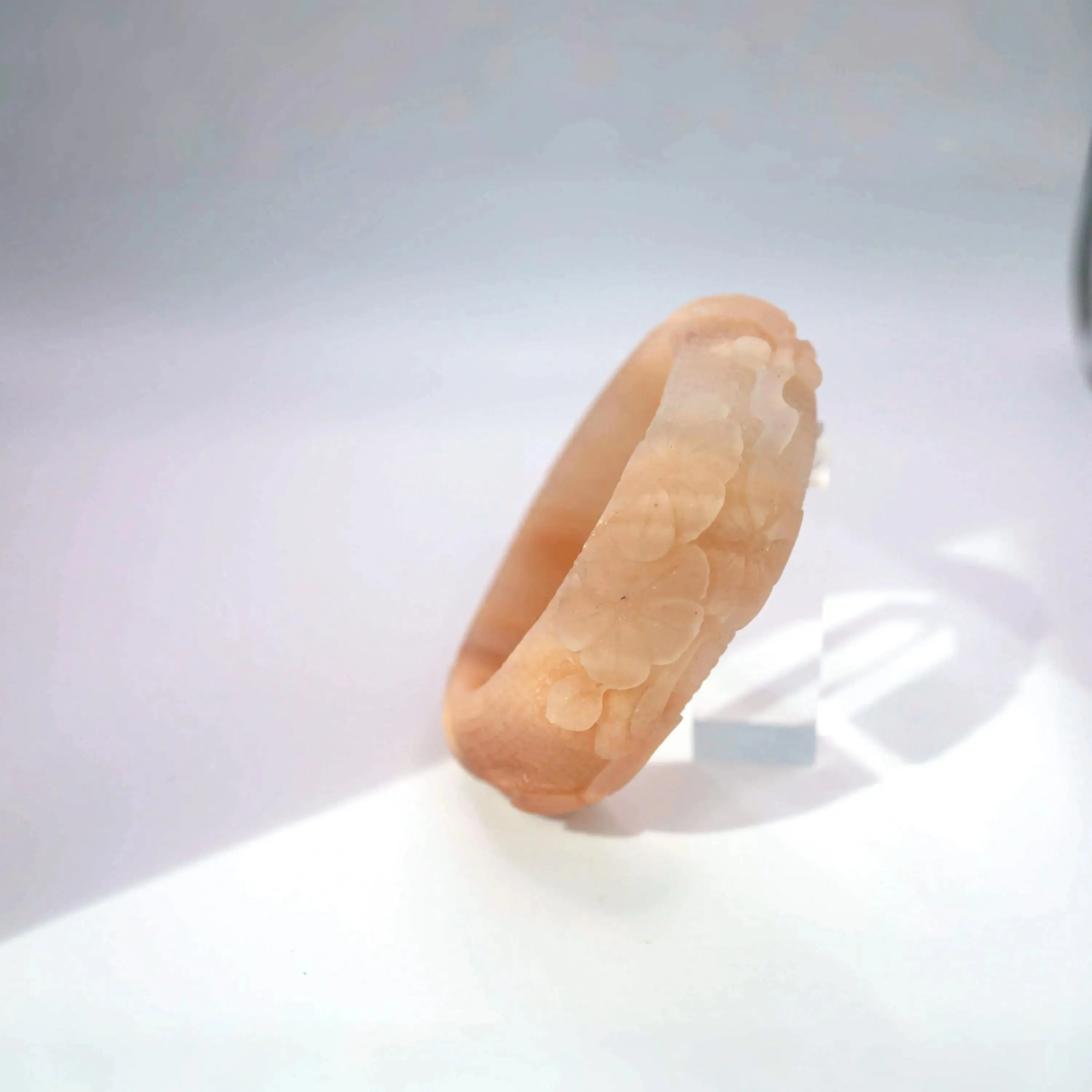 Lotus Leaf Jewelry – Hand-Carved Mongolian Jade Bangle in Peach Blush