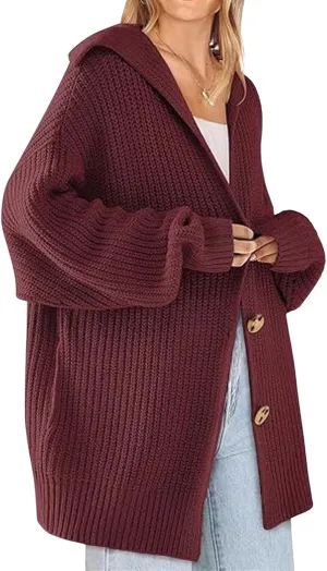 loveimgs Women Oversized Chunky Knit Open Front Cardigan Sweater Button Up Rib Knitted Sweater Jacket Fall Hoodie
