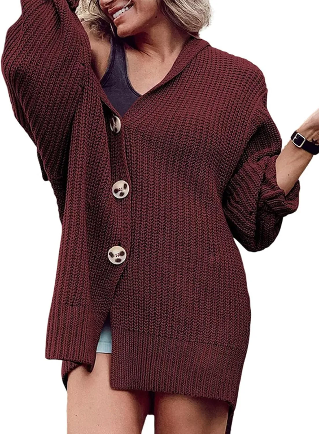 loveimgs Women Oversized Chunky Knit Open Front Cardigan Sweater Button Up Rib Knitted Sweater Jacket Fall Hoodie