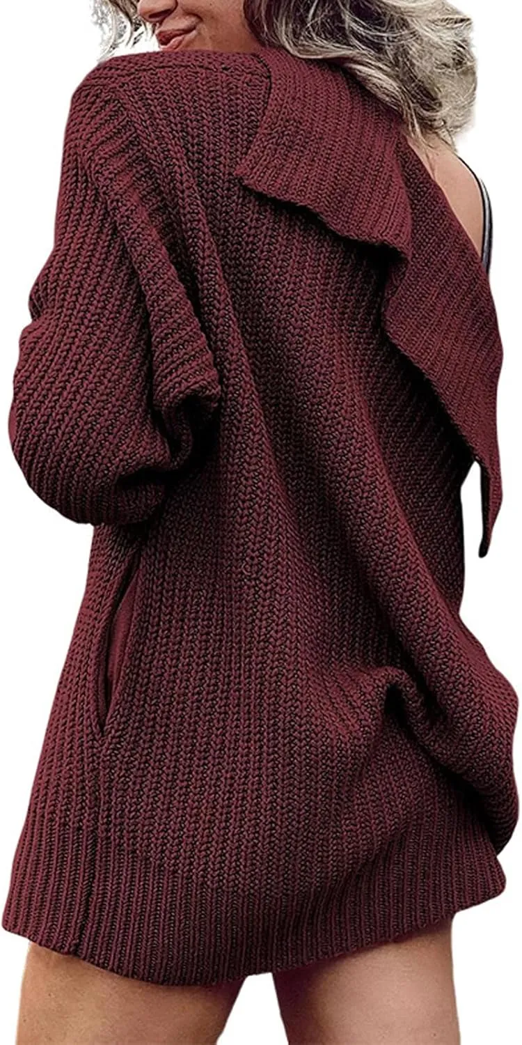 loveimgs Women Oversized Chunky Knit Open Front Cardigan Sweater Button Up Rib Knitted Sweater Jacket Fall Hoodie