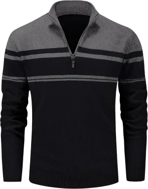 MAGCOMSEN Men's Sweaters 1/4 Zip Cotton Sweater Pullover Polo Sweaters Striped Fall Winter Warm Sweatshirts