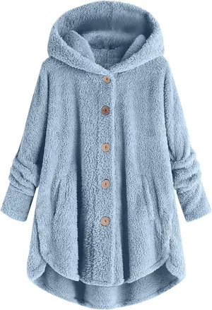 maisdgop Womens Fuzzy Fleece Sherpa Hoodies Oversized Teddy Bear Coat Button down Sweatshirt with Pockets Soft Fall Jackets