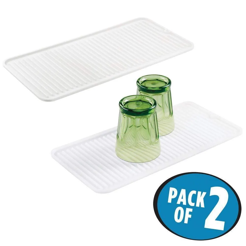 mDesign Silicone Dish Drying Mat and Protector for Kitchen Countertops, Sinks - Ribbed Design - Non-Slip, Waterproof, Heat Resistant, Dishwasher Safe - Small - 2 Pack - Clear