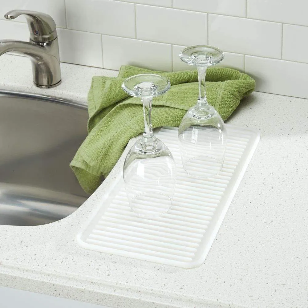 mDesign Silicone Dish Drying Mat and Protector for Kitchen Countertops, Sinks - Ribbed Design - Non-Slip, Waterproof, Heat Resistant, Dishwasher Safe - Small - 2 Pack - Clear