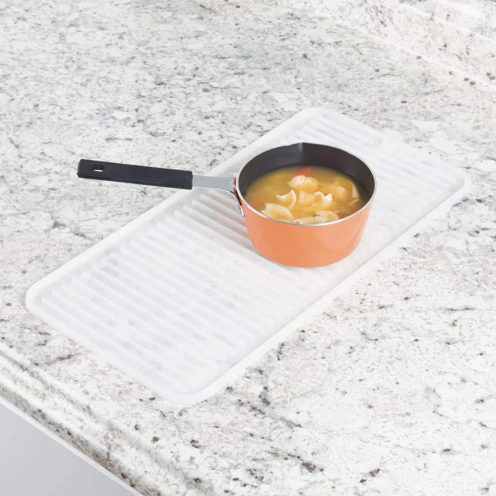 mDesign Silicone Dish Drying Mat and Protector for Kitchen Countertops, Sinks - Ribbed Design - Non-Slip, Waterproof, Heat Resistant, Dishwasher Safe - Small - 2 Pack - Clear