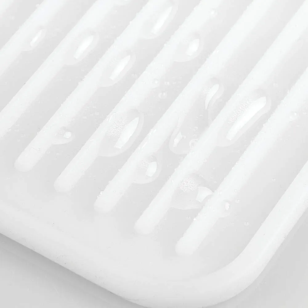 mDesign Silicone Dish Drying Mat and Protector for Kitchen Countertops, Sinks - Ribbed Design - Non-Slip, Waterproof, Heat Resistant, Dishwasher Safe - Small - 2 Pack - Clear