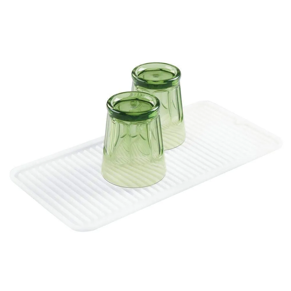 mDesign Silicone Dish Drying Mat and Protector for Kitchen Countertops, Sinks - Ribbed Design - Non-Slip, Waterproof, Heat Resistant, Dishwasher Safe - Small - 2 Pack - Clear