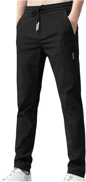 Men Slim Fit Straight Leg Pants Casual Elastic High Waist Lounge Pant Stylish Solid Athletic Workout Sport Trouser
