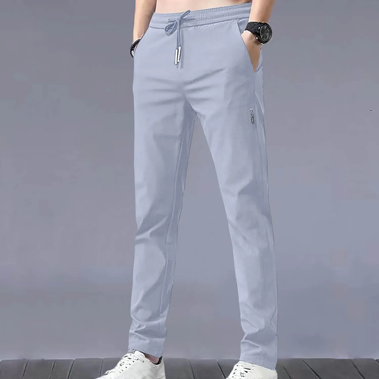 Men Slim Fit Straight Leg Pants Casual Elastic High Waist Lounge Pant Stylish Solid Athletic Workout Sport Trouser