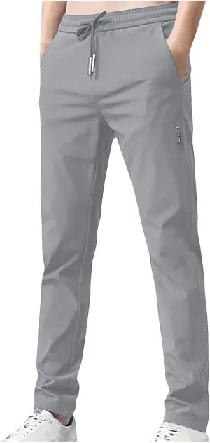Men Slim Fit Straight Leg Pants Casual Elastic High Waist Lounge Pant Stylish Solid Athletic Workout Sport Trouser