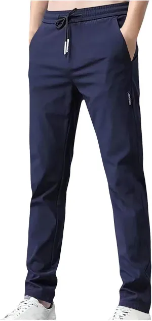 Men Slim Fit Straight Leg Pants Casual Elastic High Waist Lounge Pant Stylish Solid Athletic Workout Sport Trouser