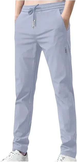 Men Slim Fit Straight Leg Pants Casual Elastic High Waist Lounge Pant Stylish Solid Athletic Workout Sport Trouser