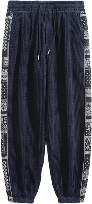 Men Wide Leg Pants Drawstring Elastic Waist Baggy Pants Plus Size Hippie Pants Casual Loose Cargo Pants Trousers