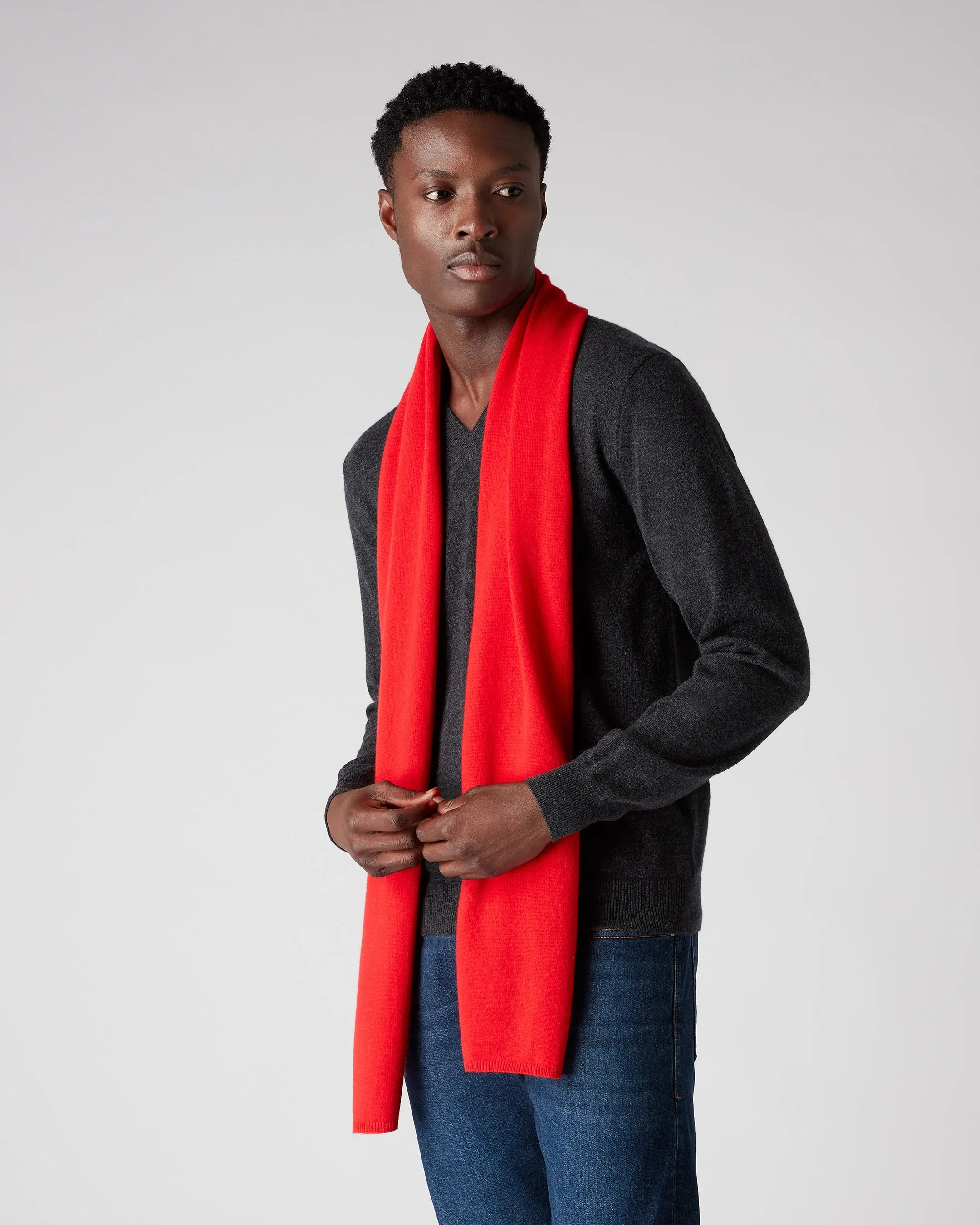 Men's Burlington V Neck Cashmere Jumper Dark Charcoal Grey