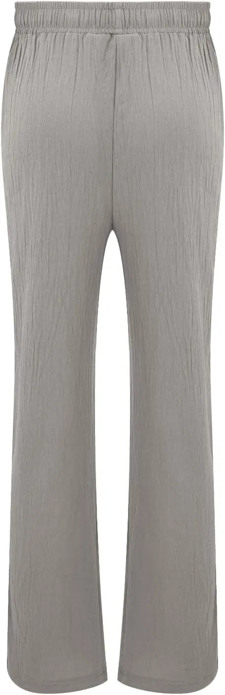 Mens Casual Cotton Linen Pleated Pants Elastic Waist Drawstrings Wide Leg Yoga Hippie Harem Pant Loose Fit Summer Trousers