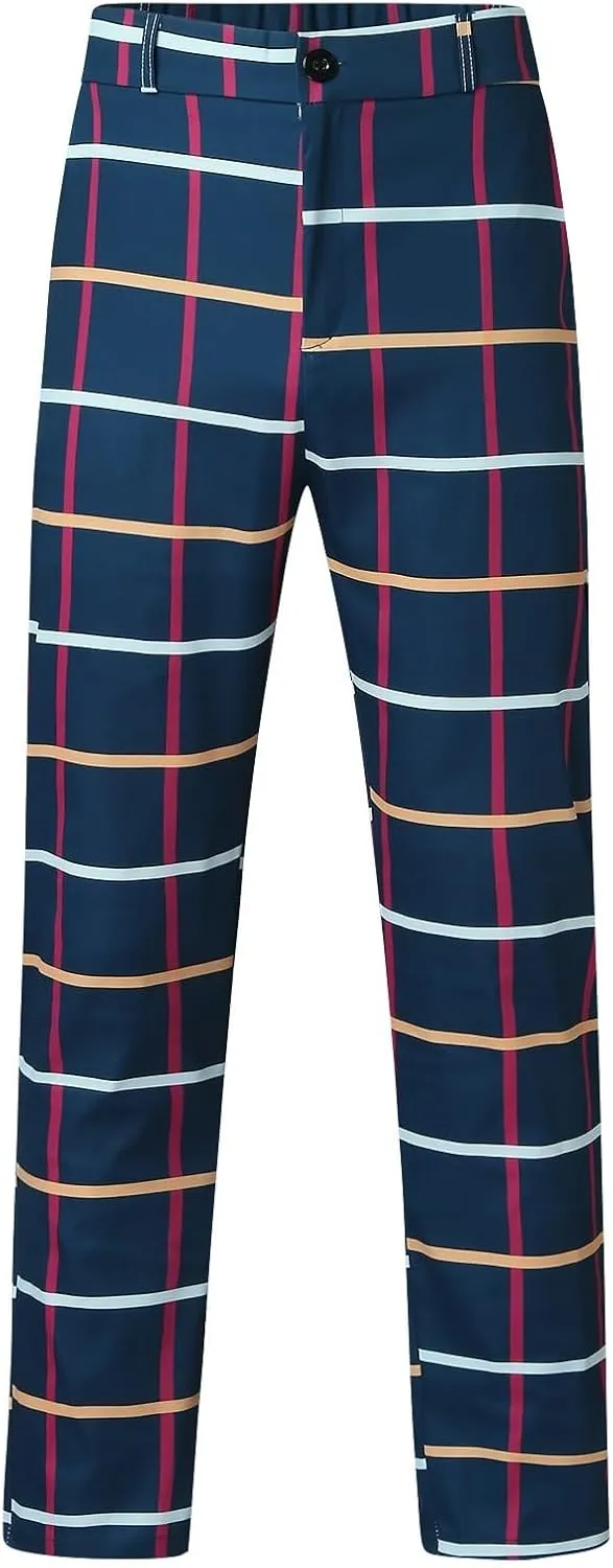 Mens Casual Plaid Pants Fashion Retro Tapered Stretch Slim Fit Business Dress Chino Pants Formal Lightweight Pants