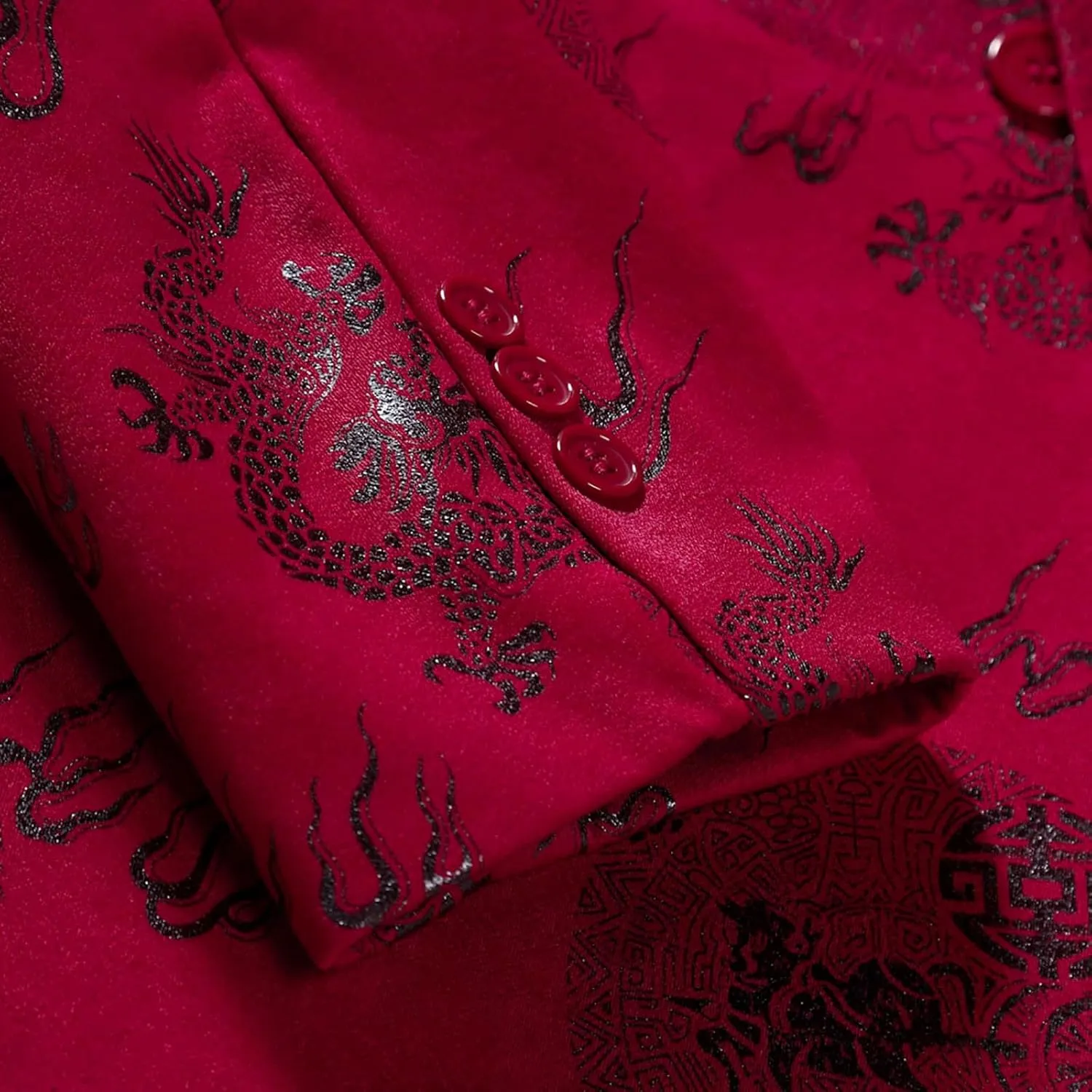 Men's Chinese Dragon Print Tunic Suit Mandarin Collar Slim Fit Suit Jacket Front Button Blazer Traditional Uniform