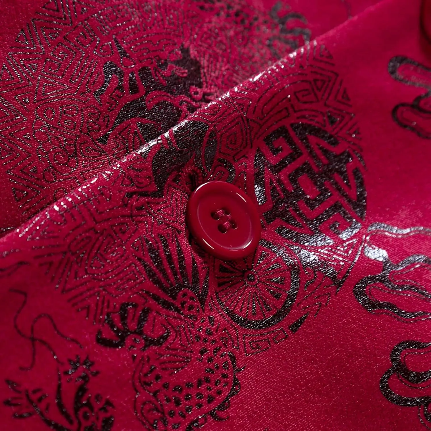 Men's Chinese Dragon Print Tunic Suit Mandarin Collar Slim Fit Suit Jacket Front Button Blazer Traditional Uniform