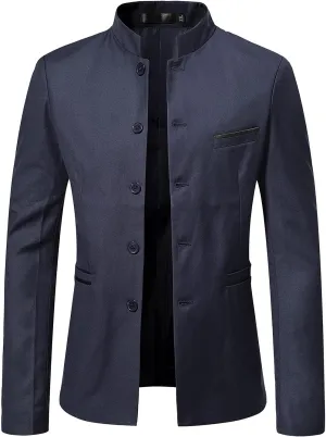 Mens Chinese Tunic Suits Mandarin Collar Formal Suit Jacket Slim Fit Front Button Blazer Japanese School Uniform Coat