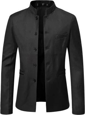 Mens Chinese Tunic Suits Mandarin Collar Formal Suit Jacket Slim Fit Front Button Blazer Japanese School Uniform Coat