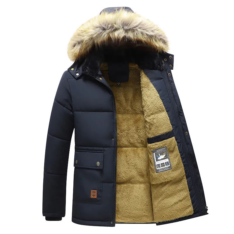 Men's Cotton Clothes Winter Fleece-lined Thick Warm Quilted Jacket Middle-aged