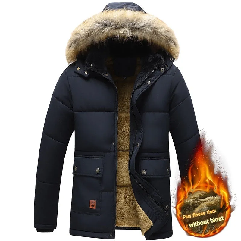 Men's Cotton Clothes Winter Fleece-lined Thick Warm Quilted Jacket Middle-aged