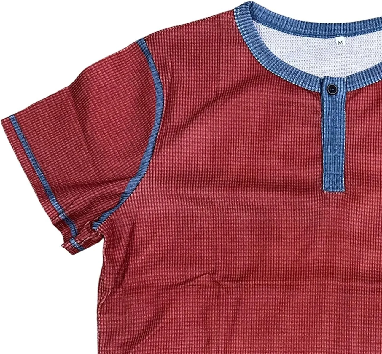 Mens Distressed Henley Shirts Short Sleeve Button Down V Neck T-Shirts Classic Golf Shirt Summer Slim Fit Casual Tops