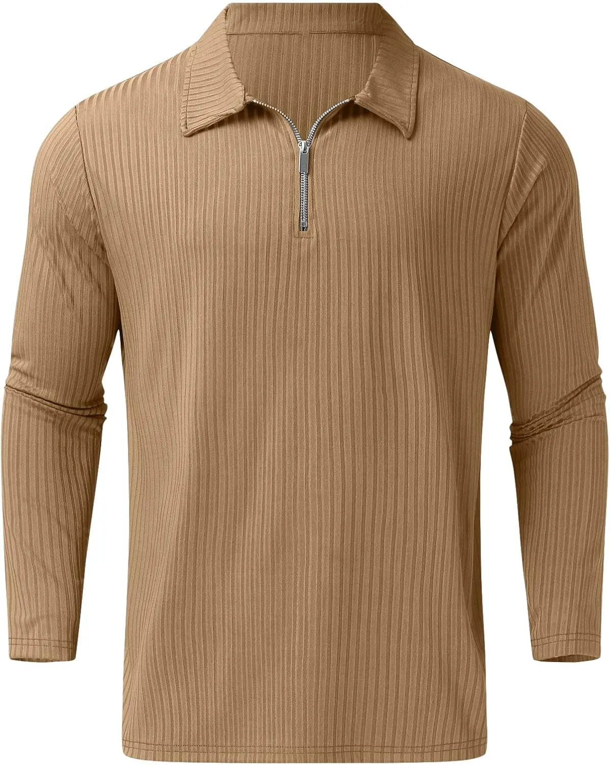 Men's Muscle T Shirt Stretch Long Sleeve Workout Shirts Slim Fit Casual Plain Tees Stylish Quarter Zip Polo Shirt
