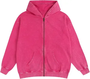 Mens Oversized Sweatshirt Zip Up Hoodie Solid Wash Old Craft Basic Jackets Unisex Heavyweight Casual Sweatshirts