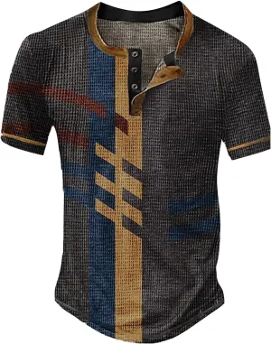 Men's Shirts Sleeved Casual Top Striped Plaid Retro Western Denim Print Button Men's T Shirt Top Polo White Tees