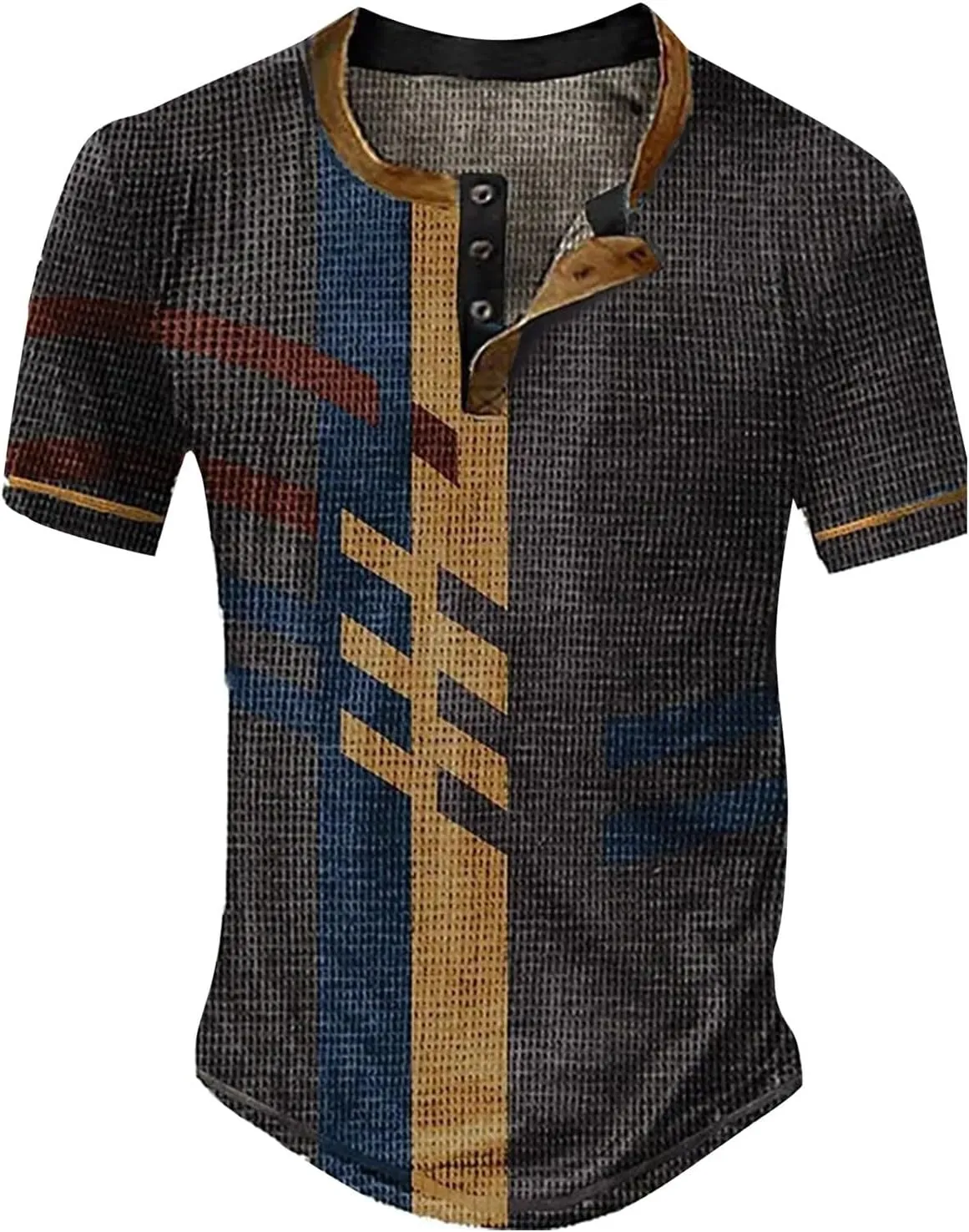 Men's Shirts Sleeved Casual Top Striped Plaid Retro Western Denim Print Button Men's T Shirt Top Polo White Tees