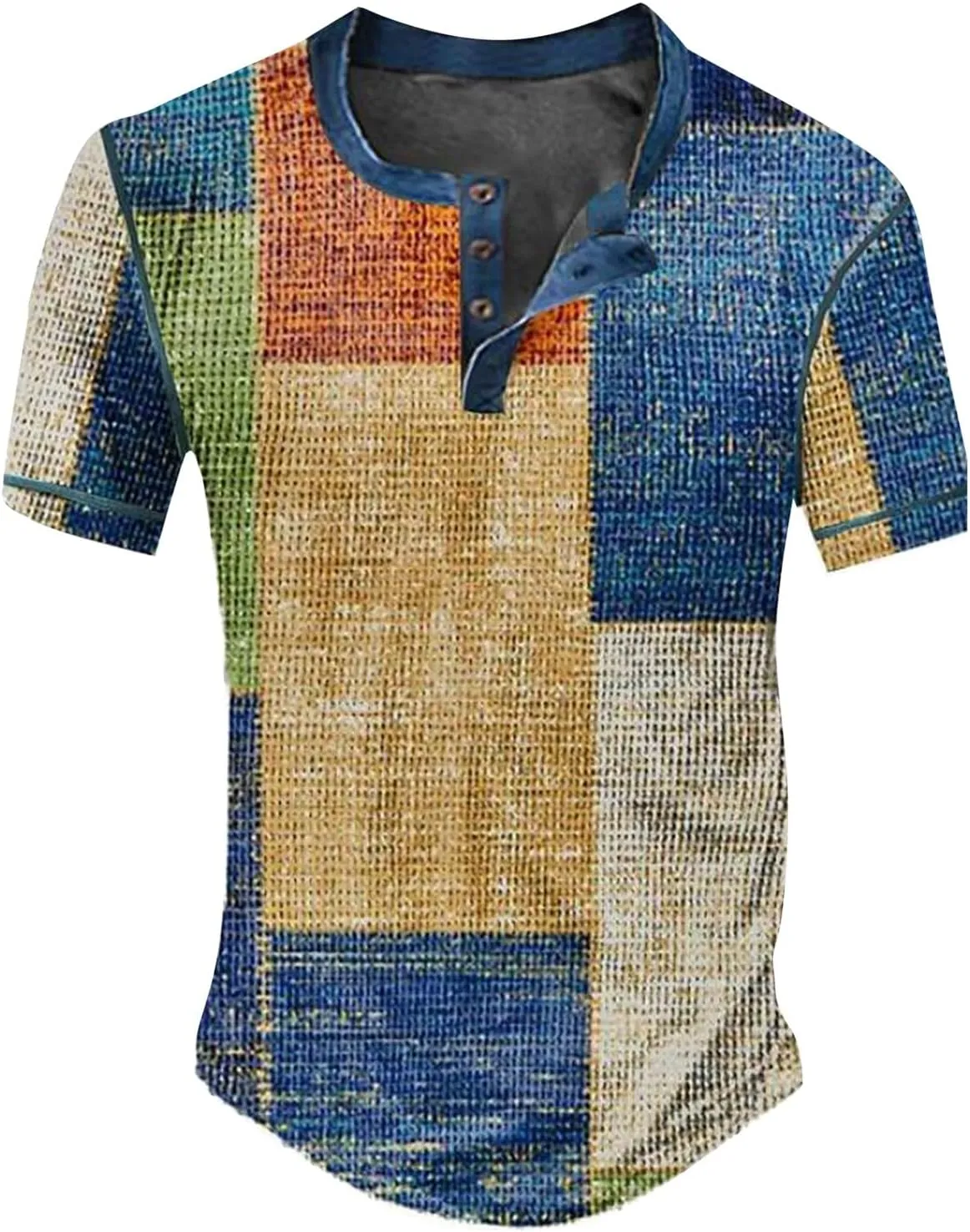 Men's Shirts Sleeved Casual Top Striped Plaid Retro Western Denim Print Button Men's T Shirt Top Polo White Tees