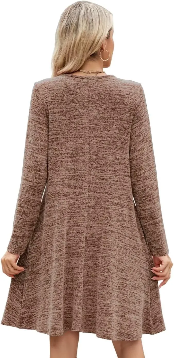 MONNURO Womens Plus Size Dresses Casual Swing Tunic Dress V Neck Button Lightweight Sweaters Dress Pockets