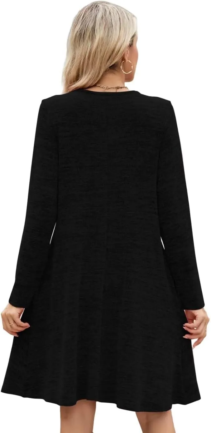 MONNURO Womens Plus Size Dresses Casual Swing Tunic Dress V Neck Button Lightweight Sweaters Dress Pockets