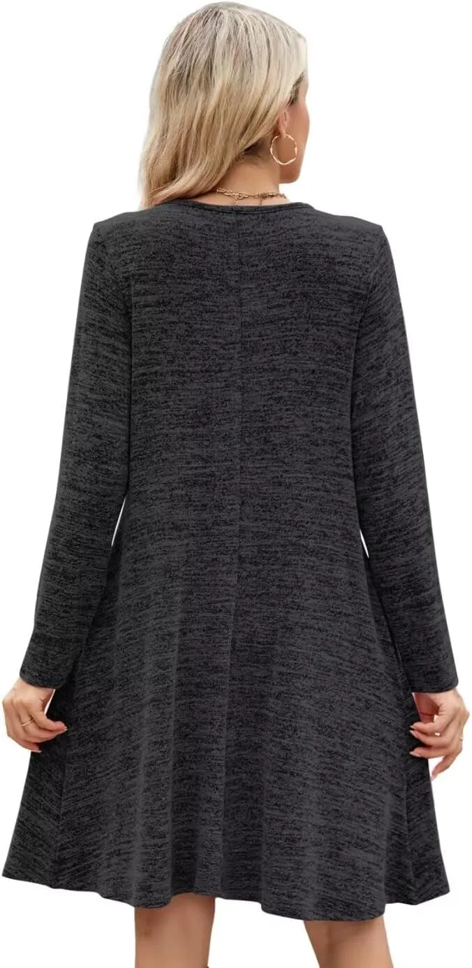 MONNURO Womens Plus Size Dresses Casual Swing Tunic Dress V Neck Button Lightweight Sweaters Dress Pockets