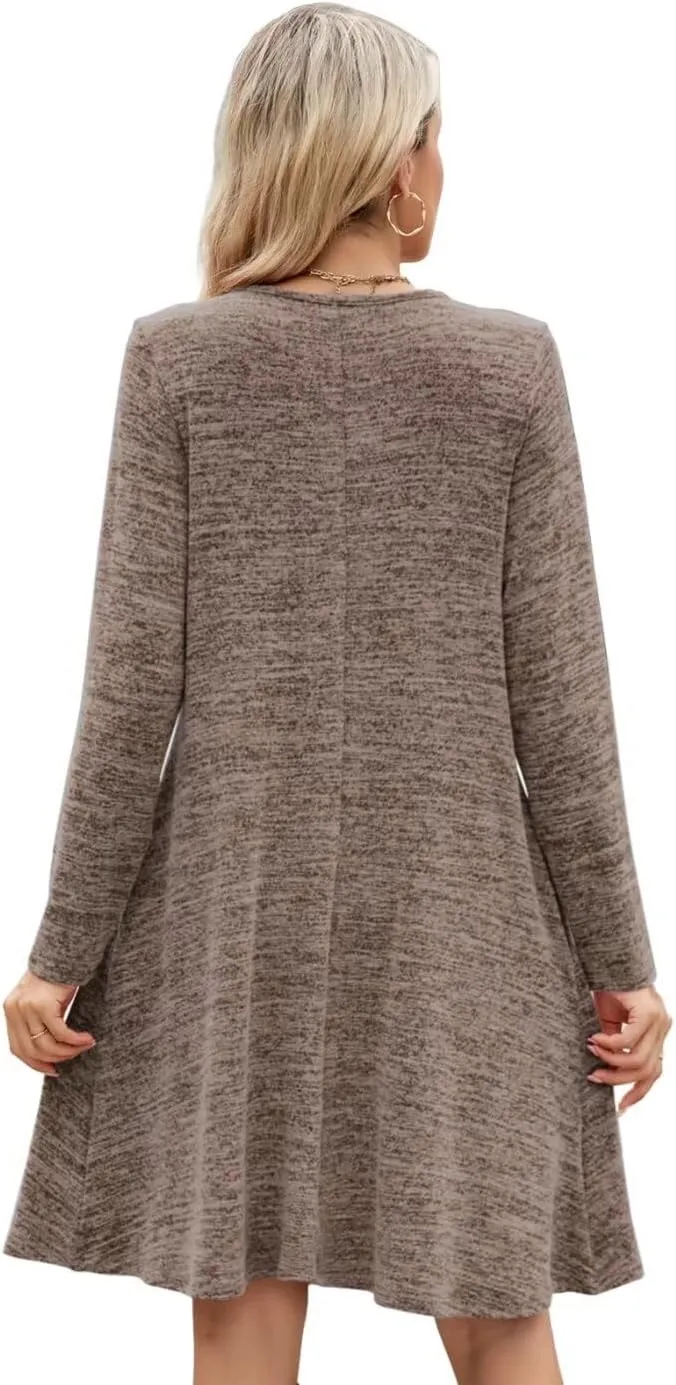 MONNURO Womens Plus Size Dresses Casual Swing Tunic Dress V Neck Button Lightweight Sweaters Dress Pockets