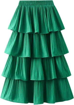 Multi-Layers Ruffle Skirt for Women A-line Flared Midi Tutu Pleated Skirts Fashion Party Wedding Skirt