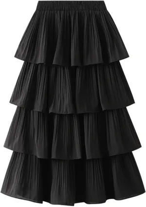 Multi-Layers Ruffle Skirt for Women A-line Flared Midi Tutu Pleated Skirts Fashion Party Wedding Skirt