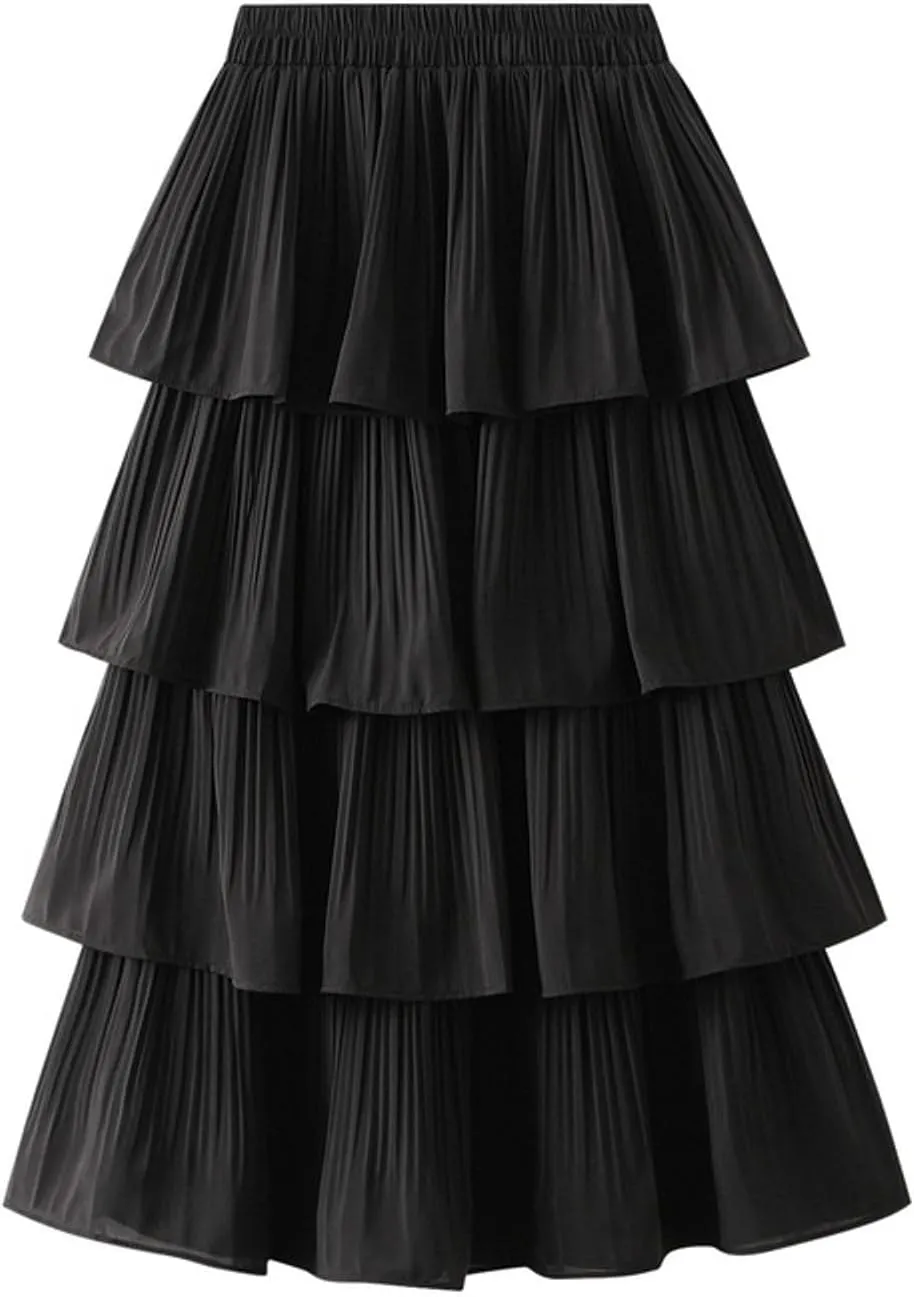 Multi-Layers Ruffle Skirt for Women A-line Flared Midi Tutu Pleated Skirts Fashion Party Wedding Skirt