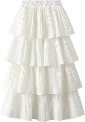 Multi-Layers Ruffle Skirt for Women A-line Flared Midi Tutu Pleated Skirts Fashion Party Wedding Skirt