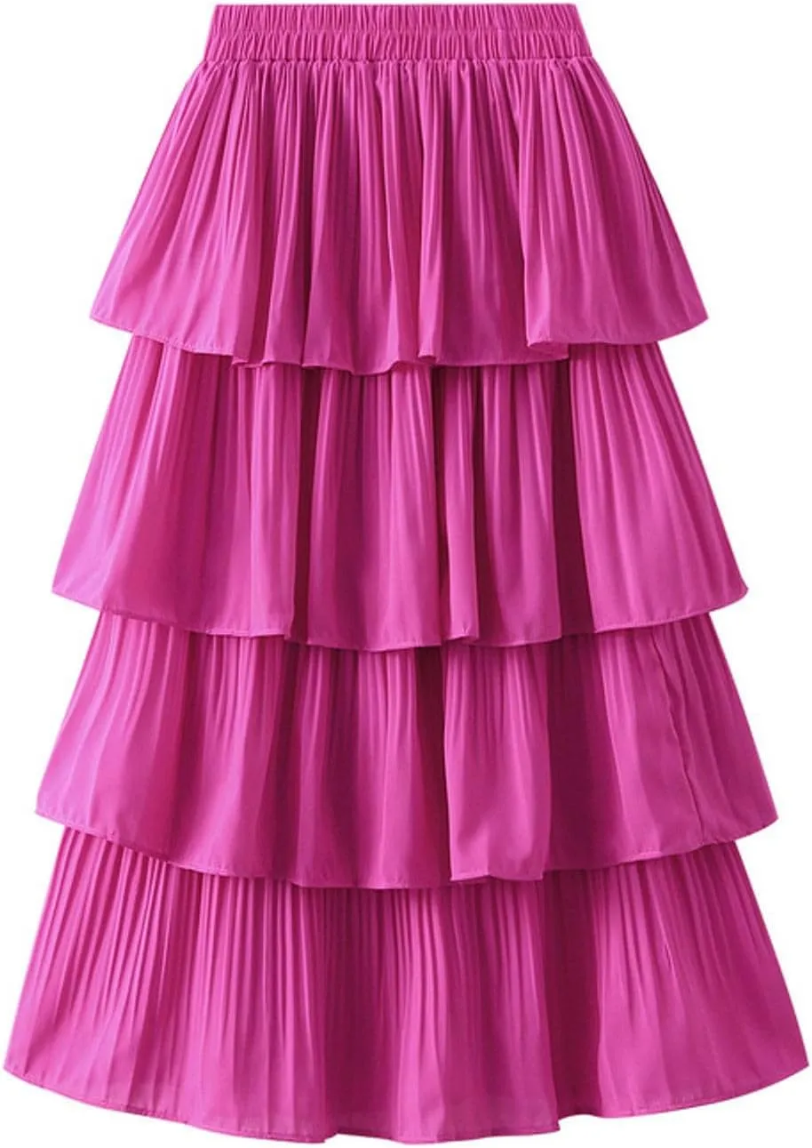 Multi-Layers Ruffle Skirt for Women A-line Flared Midi Tutu Pleated Skirts Fashion Party Wedding Skirt