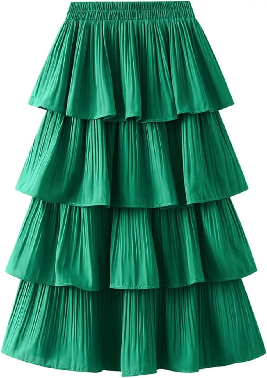 Multi-Layers Ruffle Skirt for Women A-line Flared Midi Tutu Pleated Skirts Fashion Party Wedding Skirt