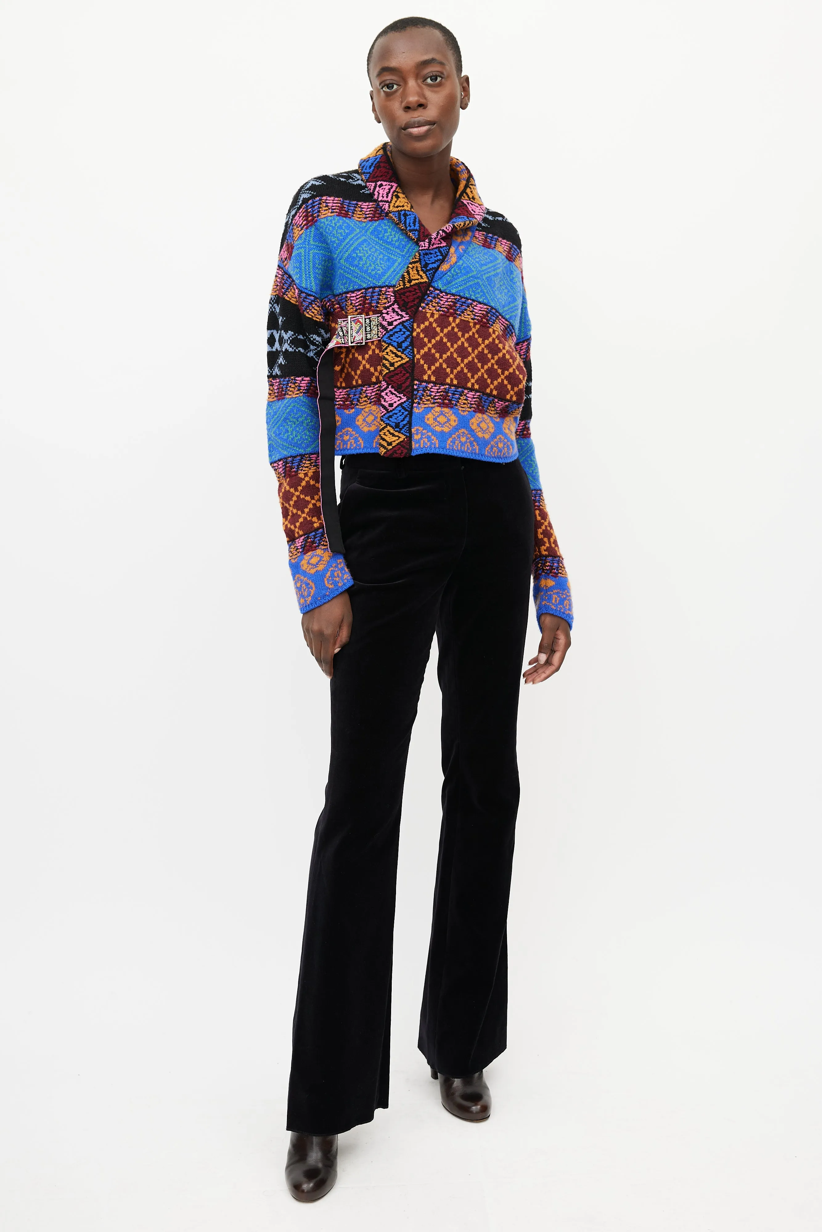 Multicolour Knit Tie Cropped Cardigan
