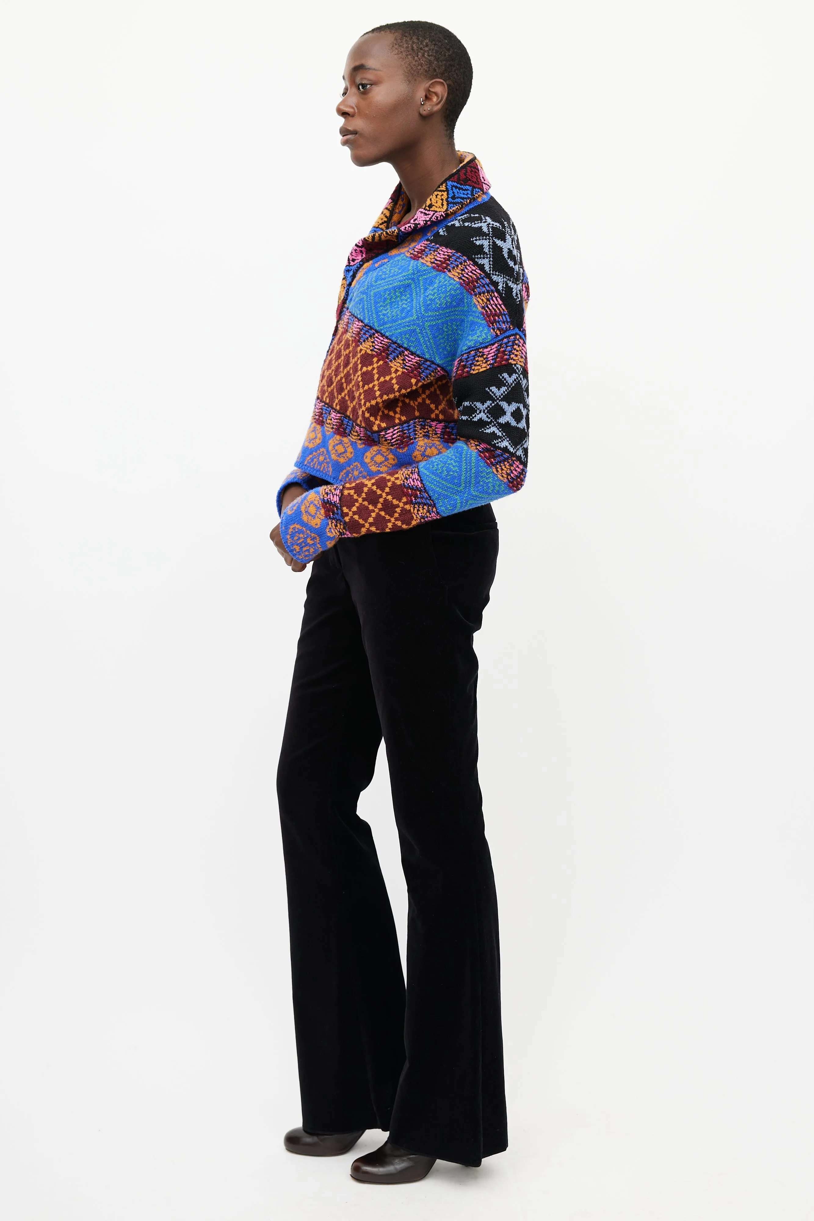 Multicolour Knit Tie Cropped Cardigan