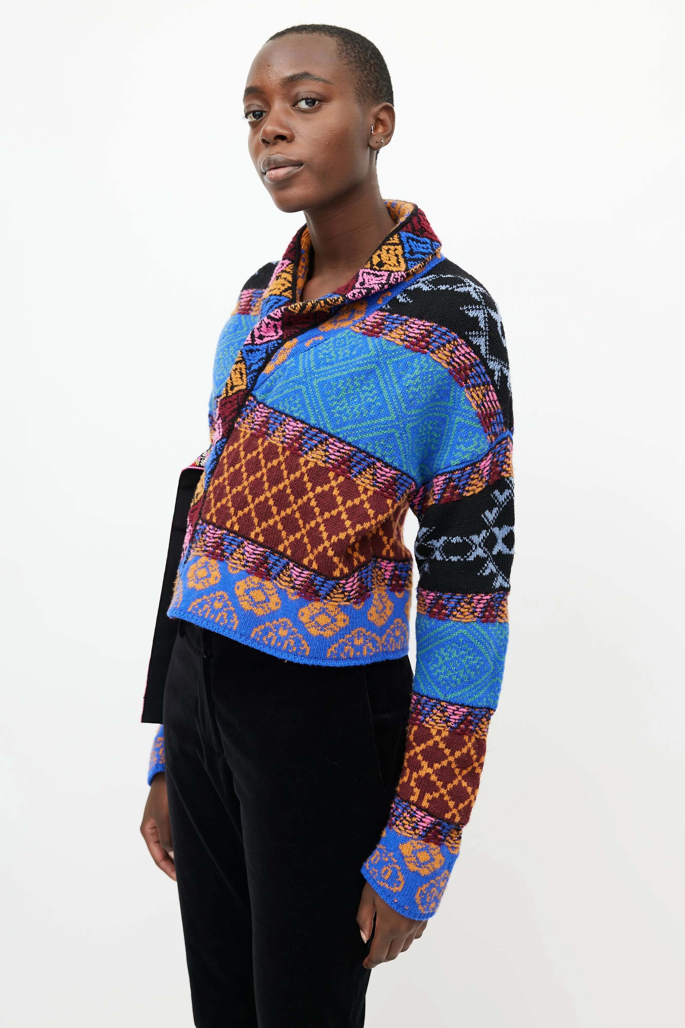 Multicolour Knit Tie Cropped Cardigan