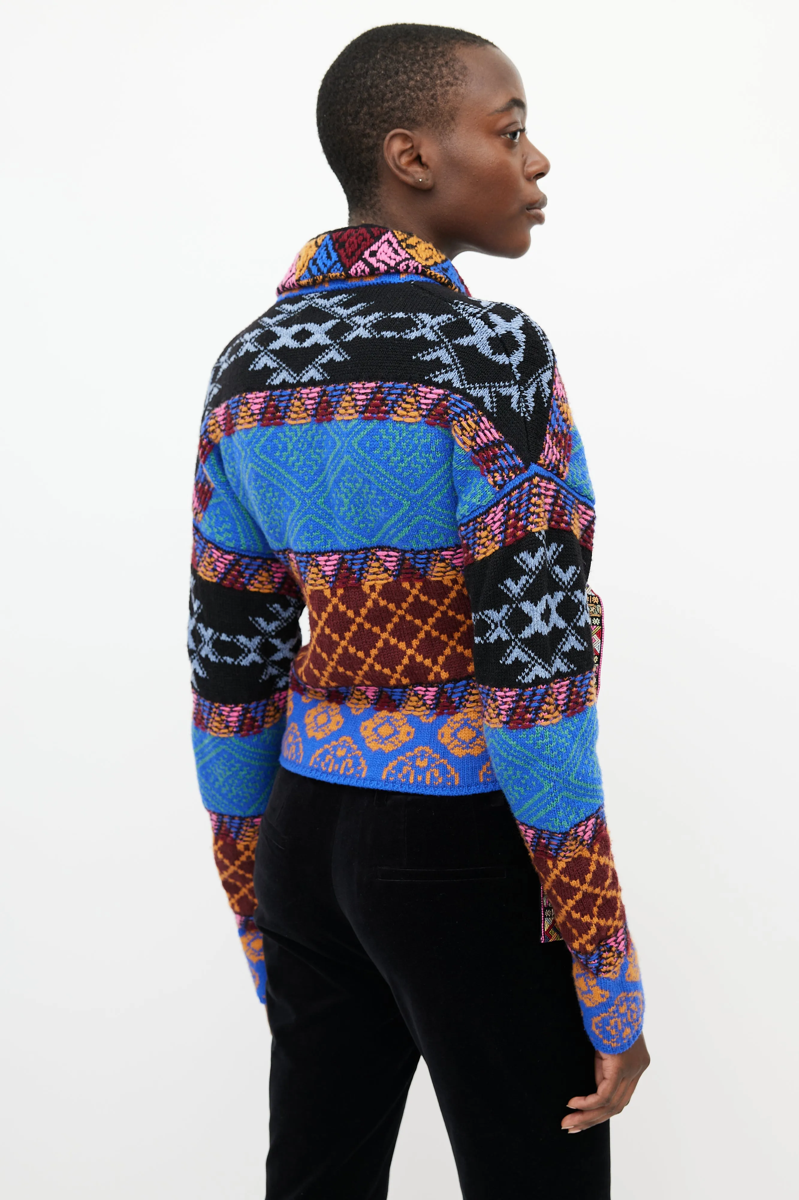 Multicolour Knit Tie Cropped Cardigan