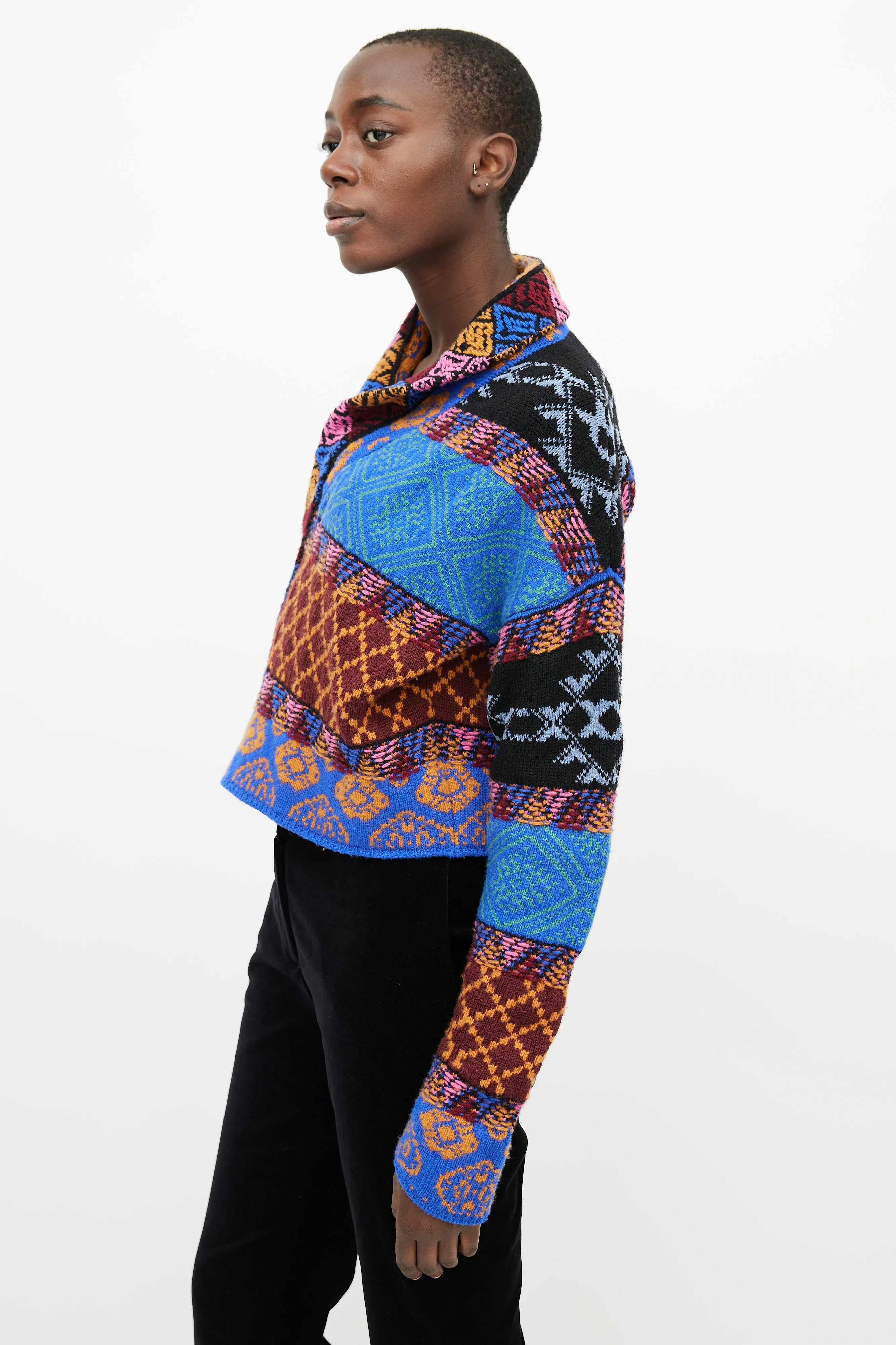Multicolour Knit Tie Cropped Cardigan