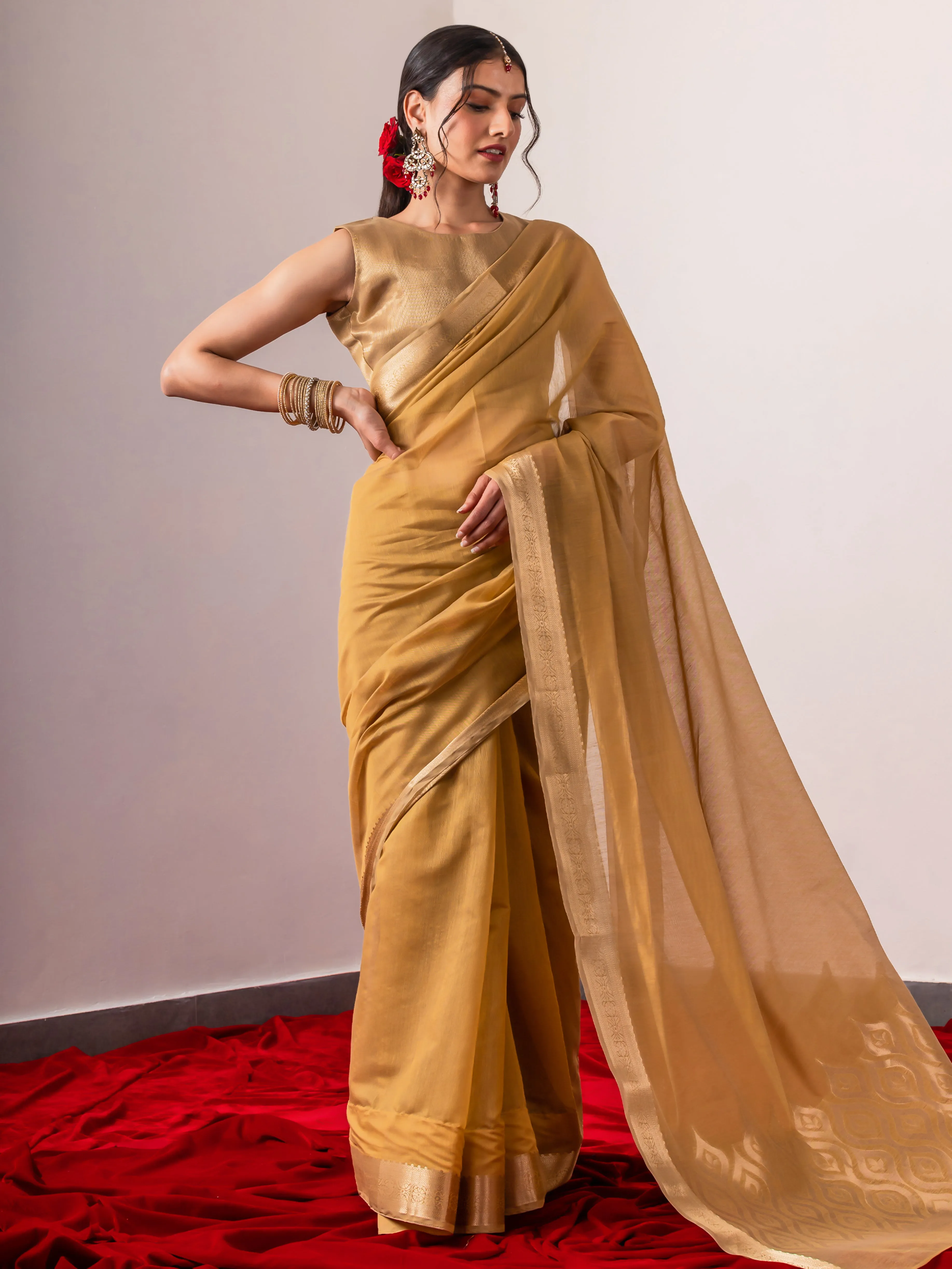 Mustard Gold Weaver Pallu Soft Saree With Blouse Fabric